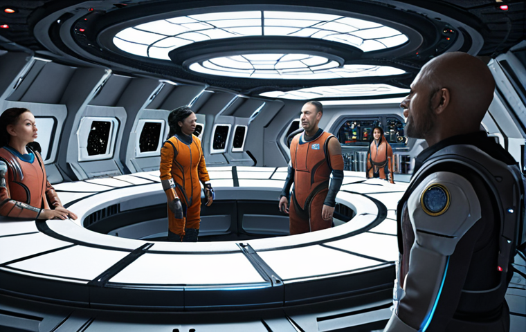 **
A diverse group of people from different cultures living together in a space colony, emphasizing their fundamental rights and freedoms.
**