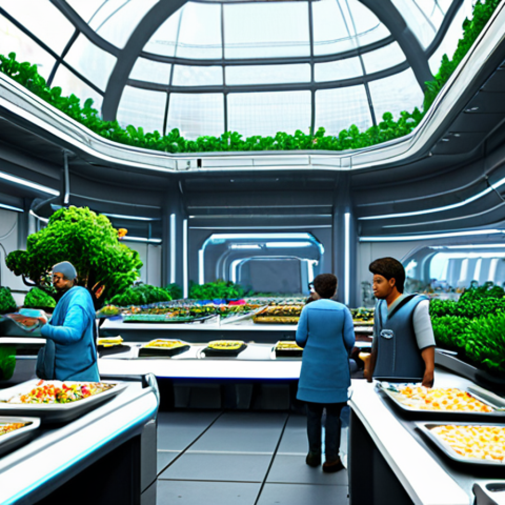 **

"A vibrant, bustling space colony marketplace. Citizens from diverse backgrounds are interacting, trading goods, and enjoying a community meal. Robots assist vendors and maintain order. The scene is filled with futuristic architecture and lush hydroponic gardens. Everyone is fully clothed in modest, practical attire suitable for space living.  Safe for work, appropriate content, family-friendly, professional, perfect anatomy, correct proportions, well-formed hands, proper finger count, natural body proportions, high-quality rendering, detailed environment."

**
