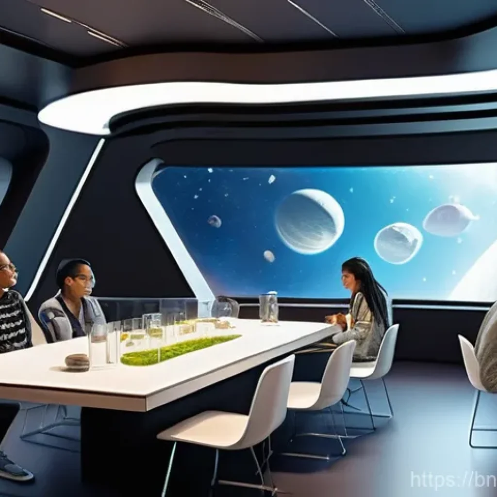 우주 식민지의 정치적 합의와 윤리적 기준 - **Prompt 1: "The Genesis of a Space Community"**
    A vibrant, futuristic space settlement interior...