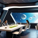 우주 식민지의 정치적 합의와 윤리적 기준 - **Prompt 1: "The Genesis of a Space Community"**
    A vibrant, futuristic space settlement interior...