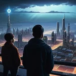 우주 식민지 개발의 긴급성과 도덕적 책임 - **Prompt:** A diverse group of people, dressed in modern yet slightly futuristic casual clothing, st...