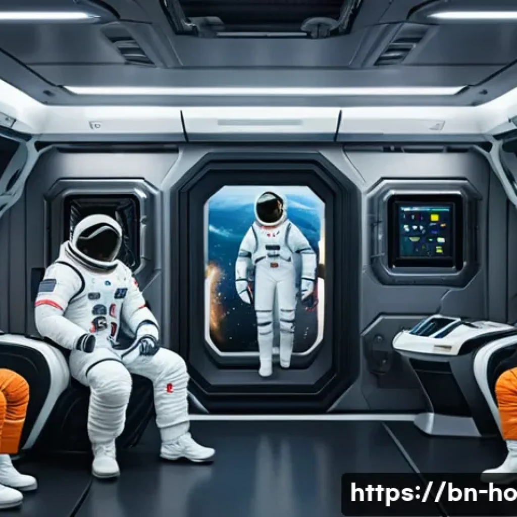 우주 식민지에서의 사회적 계약과 윤리적 측면 - A futuristic space habitat interior showing a diverse group of Bengali-speaking astronauts in their ...