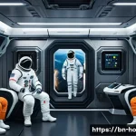 우주 식민지에서의 사회적 계약과 윤리적 측면 - A futuristic space habitat interior showing a diverse group of Bengali-speaking astronauts in their ...