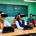 우주 식민지에서의 교육과 윤리적 가치 - A diverse group of Bengali students attentively participating in an interactive virtual ethics class...