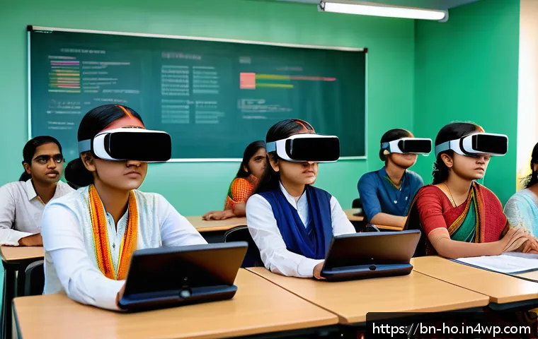 우주 식민지에서의 교육과 윤리적 가치 - A diverse group of Bengali students attentively participating in an interactive virtual ethics class...