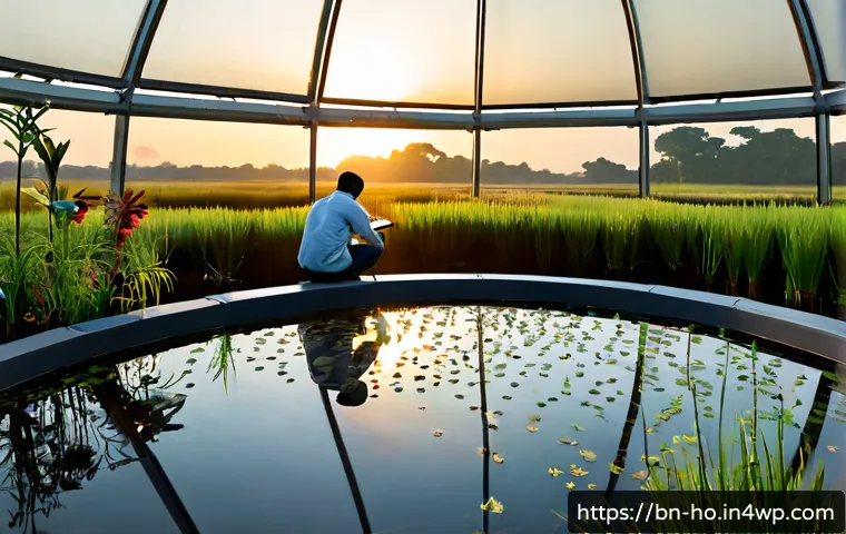 우주 식민지에서의 생태계 복원과 윤리적 책임 - Photorealistic interior of a space colony biodome, diverse international scientists carefully restor...